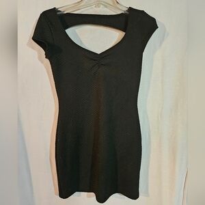 Wet Seal Short Sleeve V-Neck Open Back Body Con Black Dress Size Medium